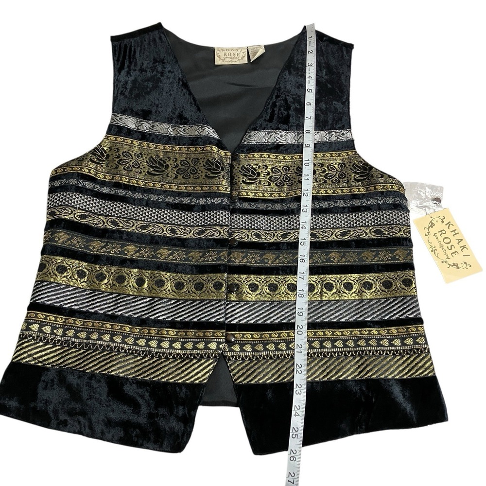 Vintage 90s Khaki Rose Vest Womens L Black Velvet Tapestry Metallic Whimsigoth - Picture 11 of 14